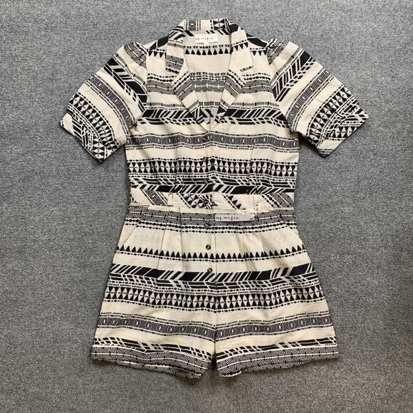 Maisie Romper Womens L Large White Black Aztec Short Sleeve Button Up Gauzy - Picture 2 of 11